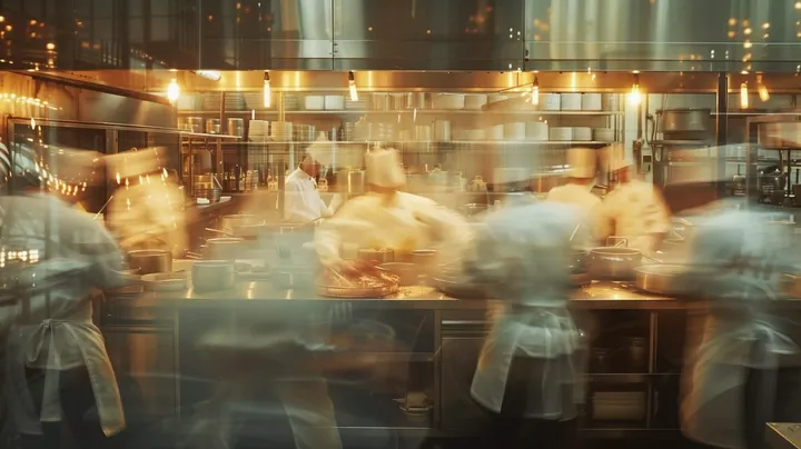 A busy open kitchen during service.