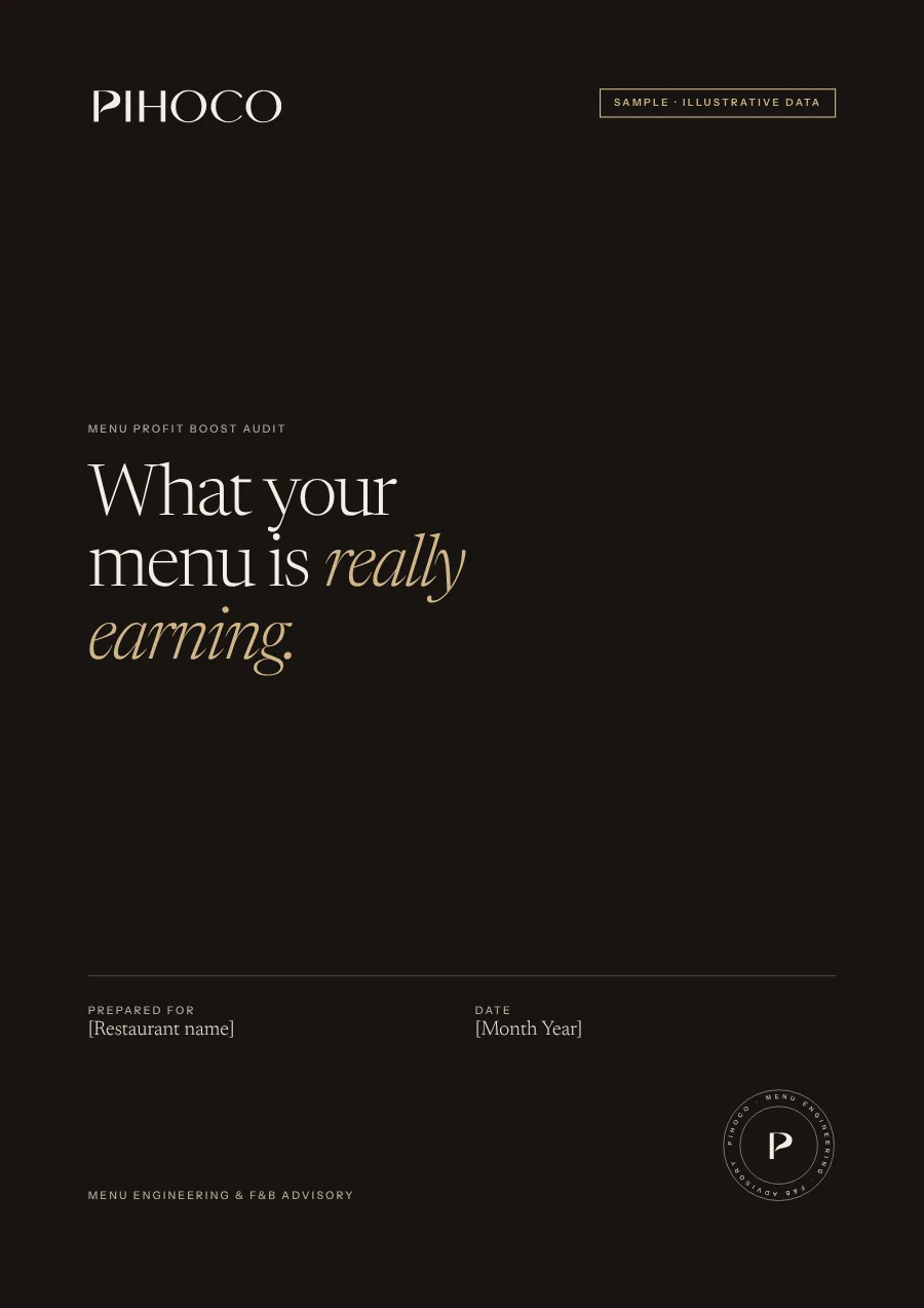 Sample report cover: PIHOCO Menu Profit Boost Audit.